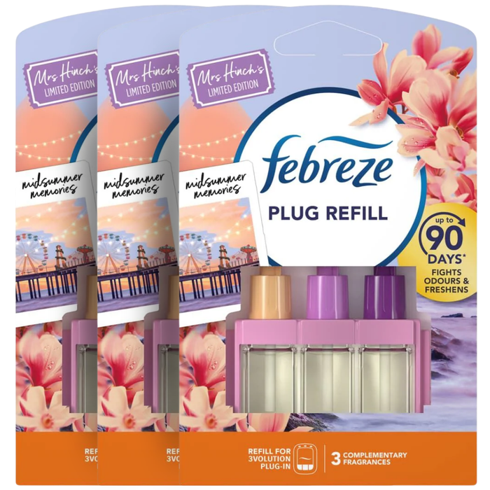 Febreze 3volution Plug Refill Mrs Hinch's Midsummer Memories 20ml Assorted Packs Air Fresheners & Re-fills Febreze Pack of 3