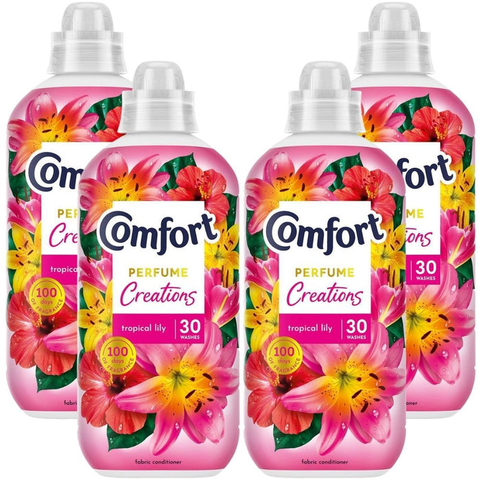 Comfort Perfume Creations Tropical Lily Fabric Conditioner 30 Washes 900ml Assorted Packs Laundry - Fabric Conditioner FabFinds Pack of 4