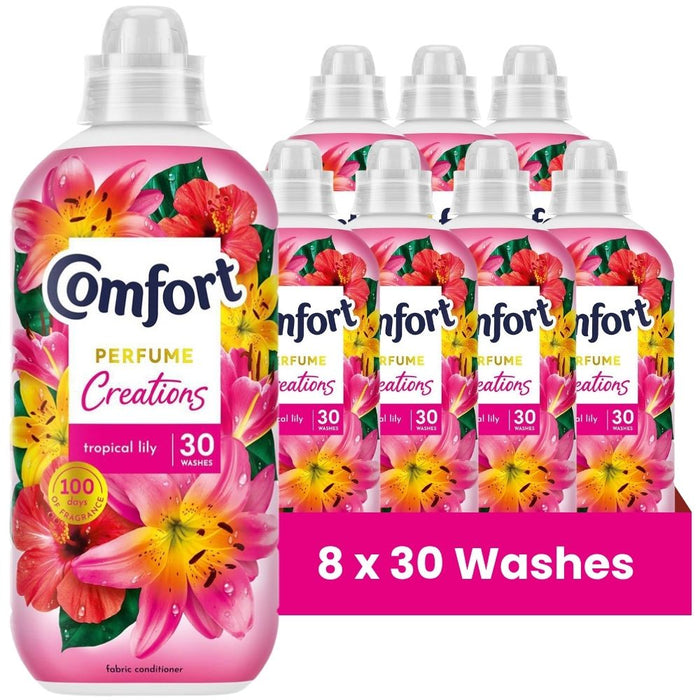 Comfort Perfume Creations Tropical Lily Fabric Conditioner 30 Washes 900ml Assorted Packs Laundry - Fabric Conditioner FabFinds Pack of 8