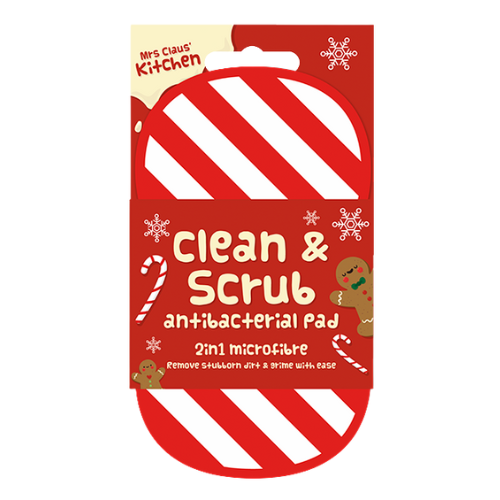 Christmas 2 In 1 Scrubbing Pad 19cm x 9.5cm Cloths, Sponges & Scourers FabFinds Red