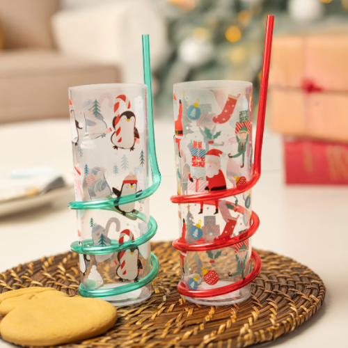 Christmas Spiral Straw Tumbler Assorted Festive Designs Drinkware FabFinds