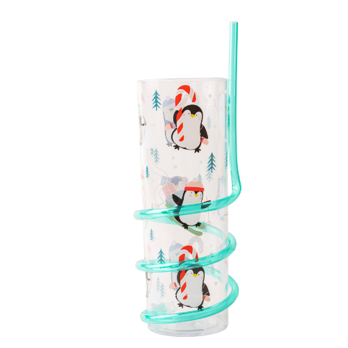 Christmas Spiral Straw Tumbler Assorted Festive Designs Drinkware FabFinds Penguin