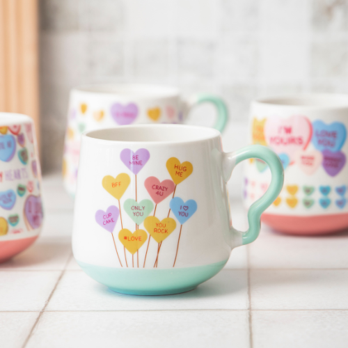 Candy Hearts Ceramic Mug 390ml Assorted Styles Mugs FabFinds Balloon Heart