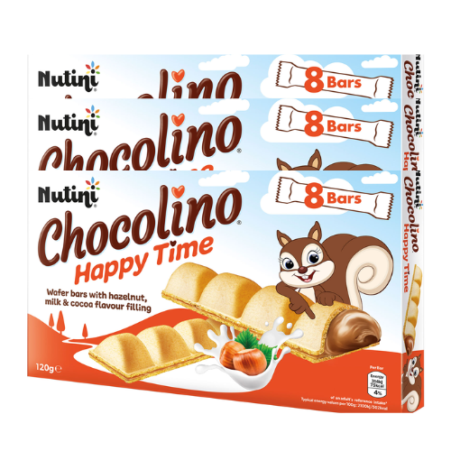 Nutini Chocolino Happy Time 8 x 15g Biscuits & Cereal Bars Nutini Pack of 3