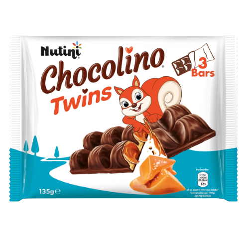 Nutini Chocolino Twins Caramel 3 Bars 135g Biscuits & Cereal Bars Nutini Pack of 1