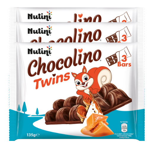 Nutini Chocolino Twins Caramel 3 Bars 135g Biscuits & Cereal Bars Nutini Pack of 3
