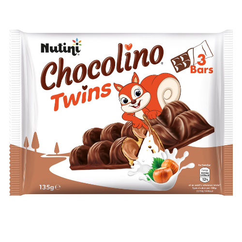 Nutini Chocolino Twins Hazelnut 3 Bars 135g Biscuits & Cereal Bars Nutini Pack of 1