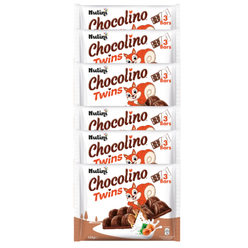 Nutini Chocolino Twins Hazelnut 3 Bars 135g Biscuits & Cereal Bars Nutini Pack of 6