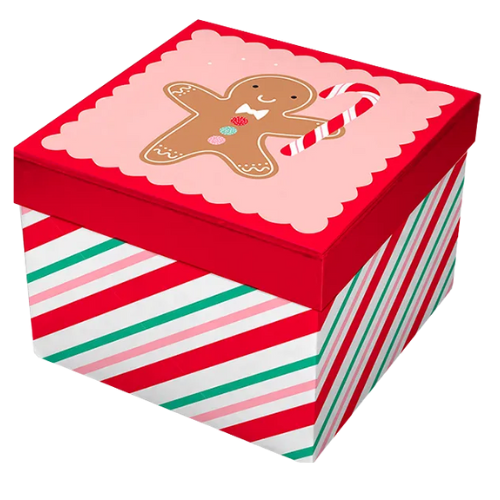 Christmas Square Gift Box 16cm x 16cm Assorted Styles Christmas Gift Bags & Boxes FabFinds Gingerbread Man Candy