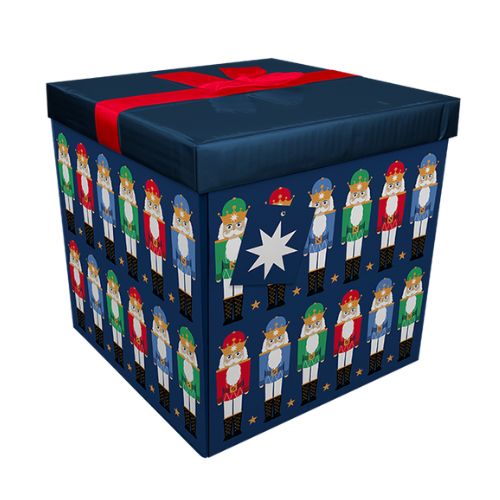 Square Gift Box with Bow & Tag 25cm x 25cm Christmas Gift Bags & Boxes FabFinds Blue  