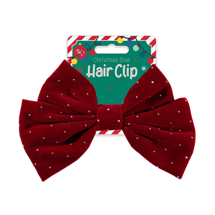 Christmas Velvet Diamante Hair Bow Clip