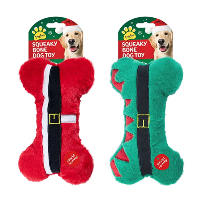 Christmas Squeaky Plush Bone Dog Toy Assorted Designs