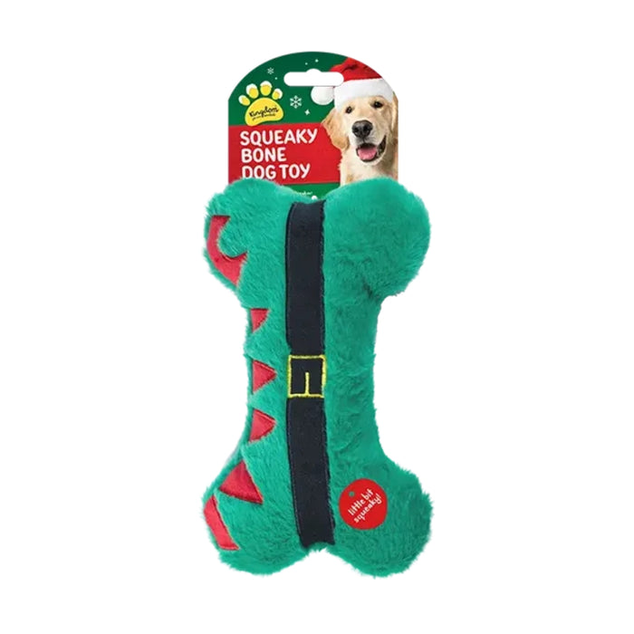 Christmas Squeaky Plush Bone Dog Toy Assorted Designs