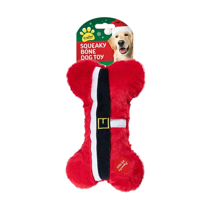 Christmas Squeaky Plush Bone Dog Toy Assorted Designs