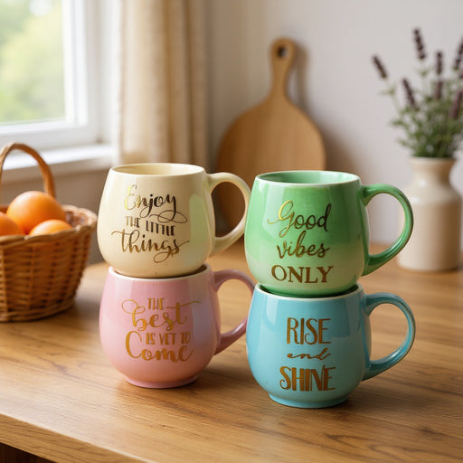 Motivational Quote Ceramic Coffee Mug Collection 400ml – 4 Assorted colours FabFinds