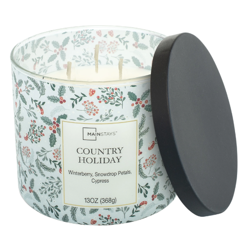 Mainstays Country Holiday Winterberry Snowdrop Cypress Scented Jar Candle 13oz Candles Mainstays