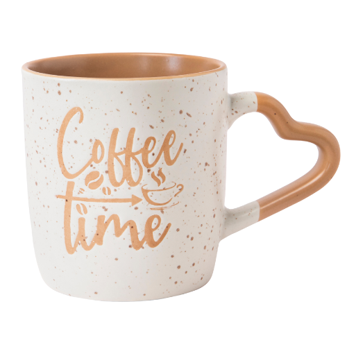 Cream Ceramic Mug 350ml with Heart-Shaped Handle Assorted Designs Mugs FabFinds Tan