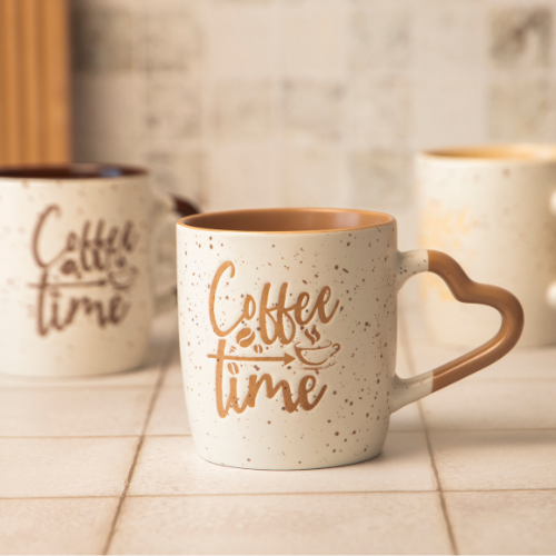 Cream Ceramic Mug 350ml with Heart-Shaped Handle Assorted Designs Mugs FabFinds
