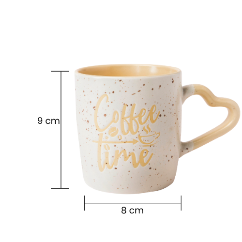 Cream Ceramic Mug 350ml with Heart-Shaped Handle Assorted Designs Mugs FabFinds