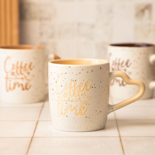 Cream Ceramic Mug 350ml with Heart-Shaped Handle Assorted Designs Mugs FabFinds
