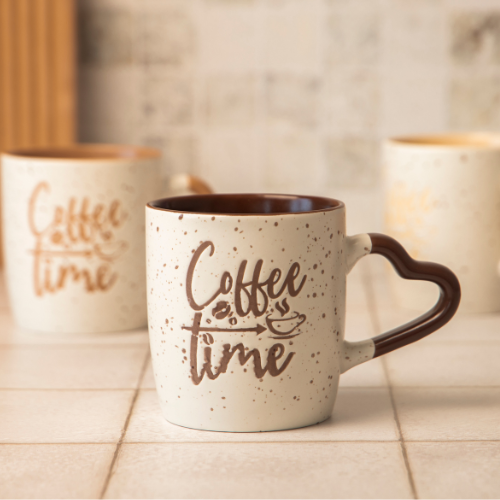 Cream Ceramic Mug 350ml with Heart-Shaped Handle Assorted Designs Mugs FabFinds