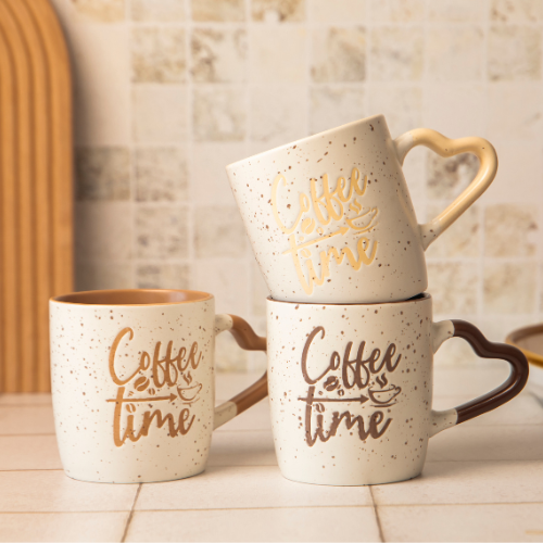 Cream Ceramic Mug 350ml with Heart-Shaped Handle Assorted Designs Mugs FabFinds