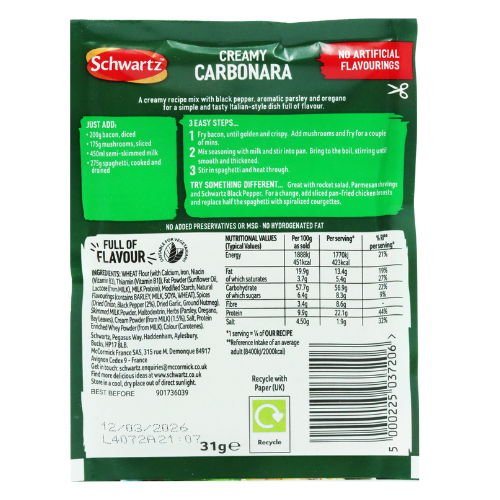 Schwartz Spaghetti Carbonara Recipe Mix Sachet 30g Assorted Packs Cooking Ingredients schwartz