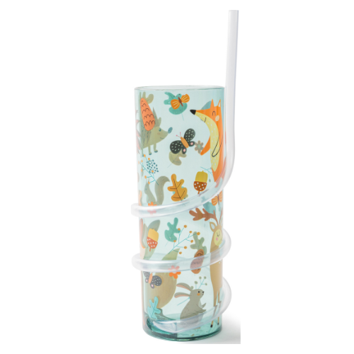 Curly Straw Drink Cup Woodland Animal Design 450ml Drinkware FabFinds