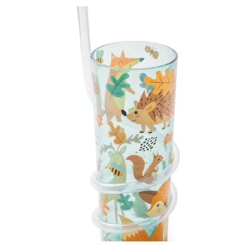 Curly Straw Drink Cup Woodland Animal Design 450ml Drinkware FabFinds