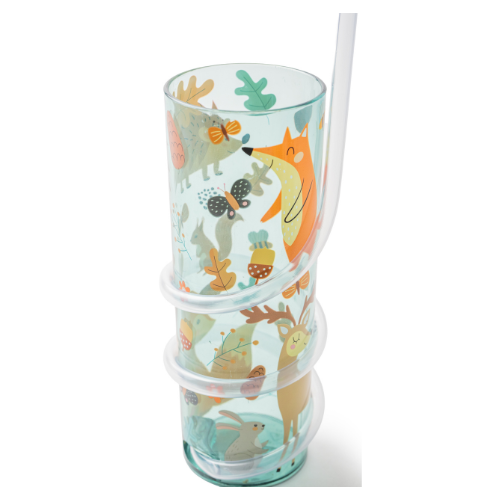 Curly Straw Drink Cup Woodland Animal Design 450ml Drinkware FabFinds
