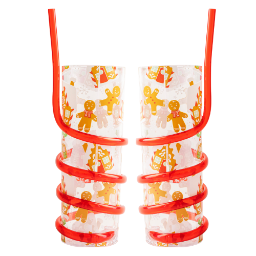 Curly straw Drink cup 500ml Assorted Designs Pack of 2