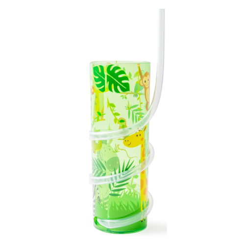 Curly Straw Drink Cup Safari Design 450ml Drinkware FabFinds