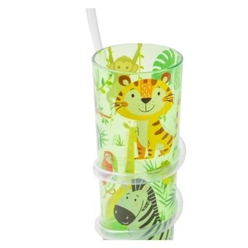 Curly Straw Drink Cup Safari Design 450ml Drinkware FabFinds