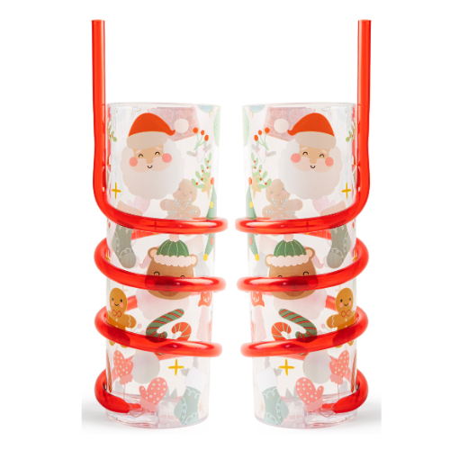 Curly straw Drink cup 500ml Assorted Designs Pack of 2