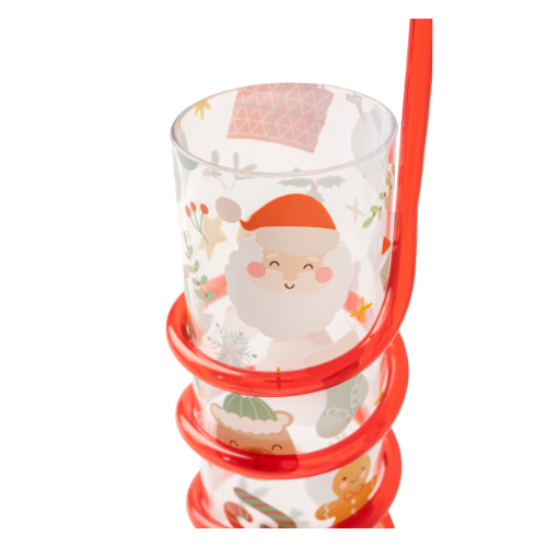 Christmas Drinks Cup with Curly Straw Assorted Colours Drinkware FabFinds
