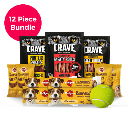 Dog Treat Bundle + Tennis Ball 12 Piece Dog Food & Treats Pedigree   