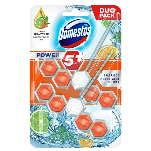Domestos Power 5 Rim Blocks Lime & Cedarwood Concentrated Oils 2 x 55g Toilet Cleaners Domestos