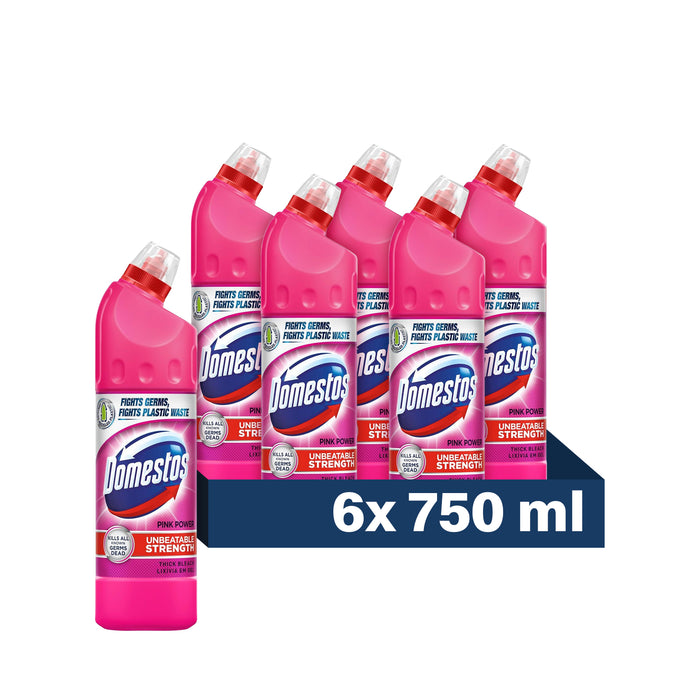 Domestos Pink Power Bleach 750ml Assorted Packs Toilet Cleaners Domestos 6 Bottles
