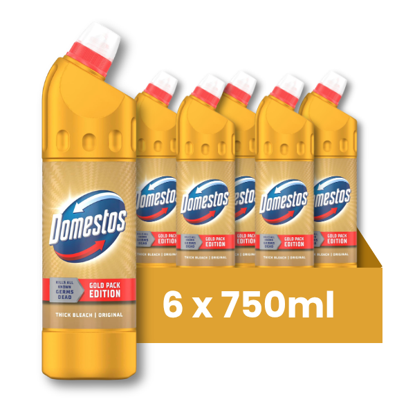 Domestos Original Gold Pack Edition Thick Bleach 750ml Assorted Pack Size Toilet Cleaners Domestos 6 Bottles