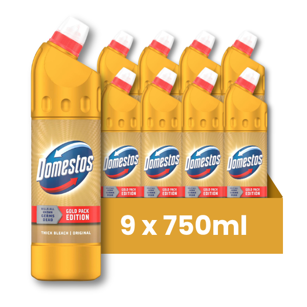 Domestos Original Gold Pack Edition Thick Bleach 750ml Assorted Pack Size Toilet Cleaners Domestos 9 Bottles