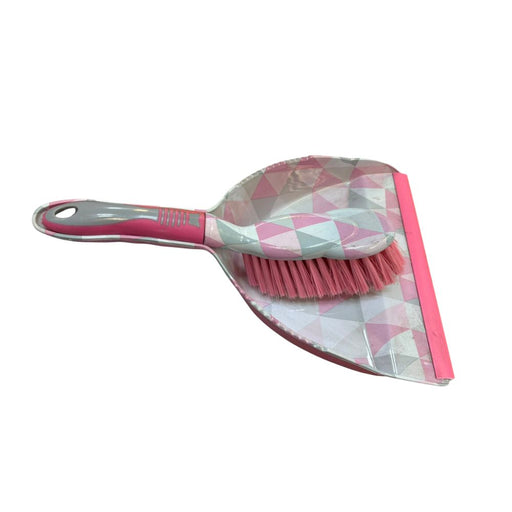 Geometric Print Dustpan and Brush Set Assorted Colours Brushes, Brooms & Mops FabFinds Pink