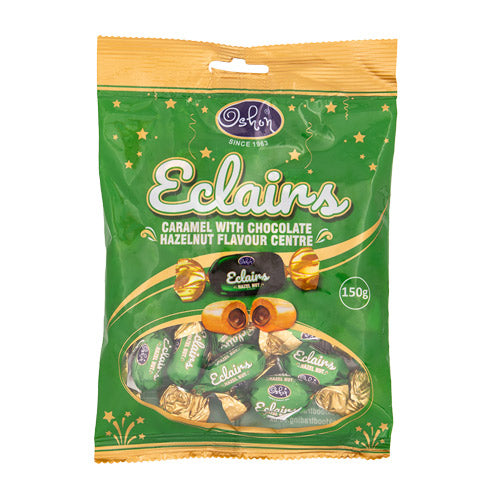 Eclairs Caramel With Chocolate Hazelnut Centre Green 150g Chocolates oshon   