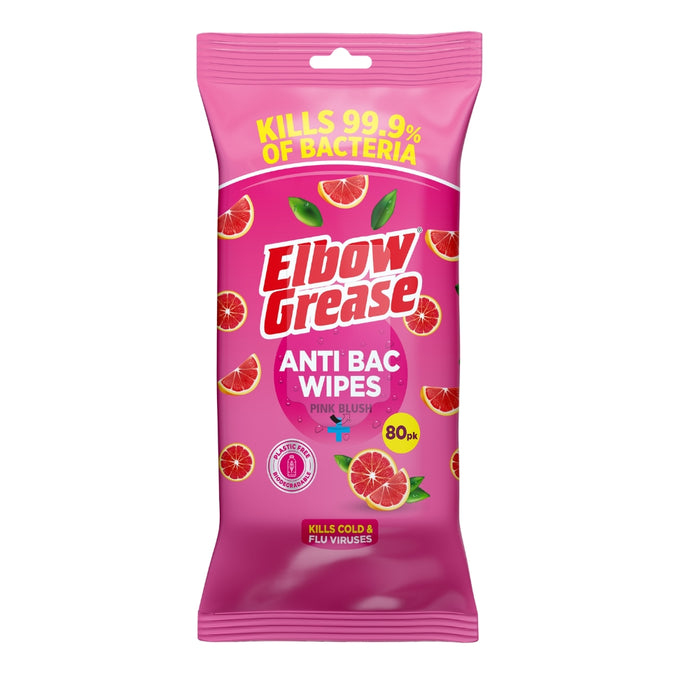 Elbow Grease Anti-Bacterial Biodegradable Surface Wipes Pink Blush 80pk Assorted Packs Household Wipes Elbow Grease