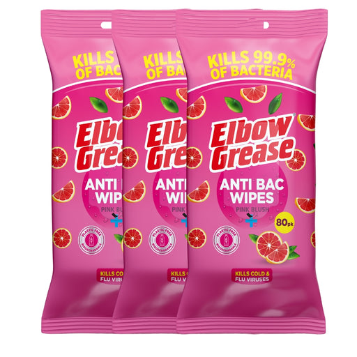 Elbow Grease Anti-Bacterial Biodegradable Surface Wipes Pink Blush 80pk Assorted Packs Household Wipes Elbow Grease Pack of 3