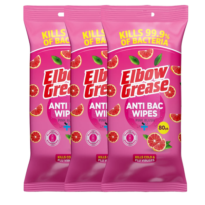 Elbow Grease Anti-Bacterial Biodegradable Surface Wipes Pink Blush 80pk Assorted Packs Household Wipes Elbow Grease