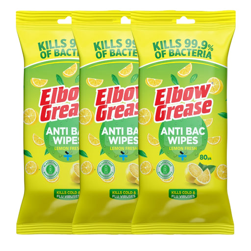 Elbow Grease Anti-Bacterial Biodegradable Surface Wipes Lemon 80pk Assorted Packs Household Wipes Elbow Grease Pack of 3