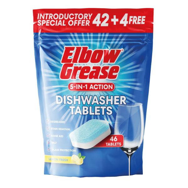 Elbow Grease 5-in-1 Action Lemon Fresh Dishwasher Tablets 46 Pack Dishwasher Tablets & Rinse Aids Elbow Grease
