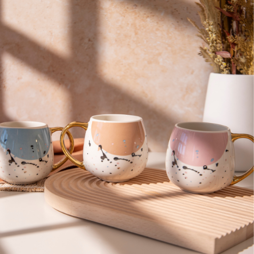 Elegant Polka Dot Mug with Gold Handle 400ml Assorted Designs Mugs FabFinds