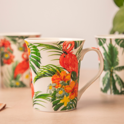 Flamingo Tropical Print Ceramic Mugs 350ml Assorted Designs Mugs FabFinds