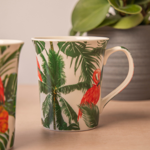 Flamingo Tropical Print Ceramic Mugs 350ml Assorted Designs Mugs FabFinds